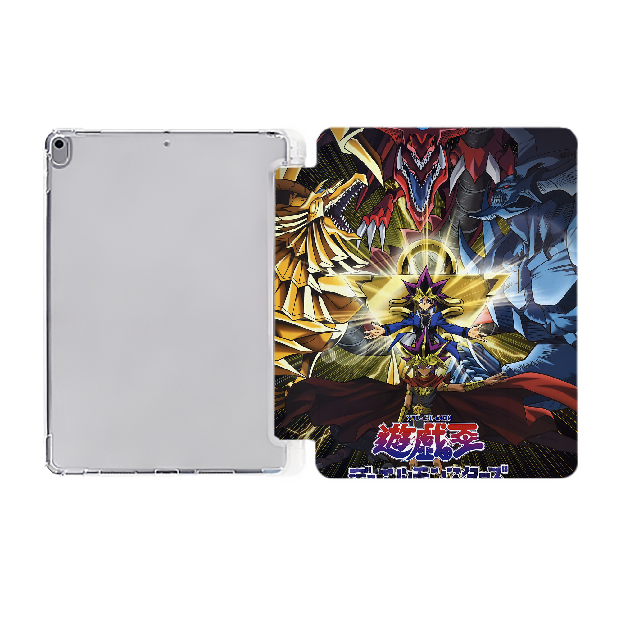 （画像用） 遊☆戯☆王 Yu-Gi-Oh! IPad ケース ペン収納付き 三つ折りスタンド PUレザー×シリコン 対応機種9.5/10.5/10.9インチ